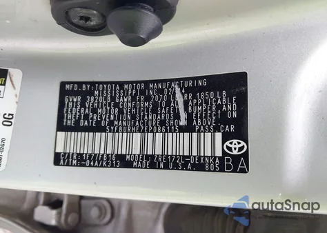 2014 Toyota Corolla Le из США, поврежденный, VIN 5YFBURHE7EP086115